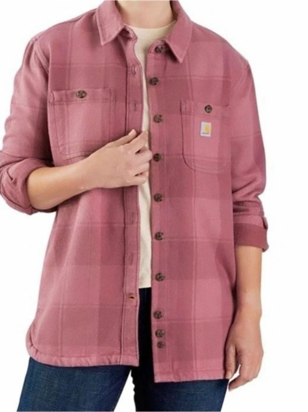 Carhartt Women's Rugged Flex Loose Fit Heavy Weight Duck Shacket- Rose, Small